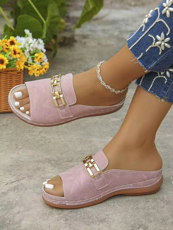 Cross-Border Oversized EU Size 36-43 Summer Fashion Casual European And American Style Beige Embossed Open-Toe Wedge Heel Sandals, Daily And Outdoor Wear, Black Roman Style Lightweight Comfortable Versatile Wedge Heel Platform Sandals