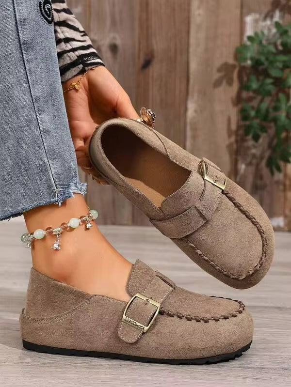 Women's Flat Casual Shoes With Adjustable Buckle, Soft And Comfortable, Round Toe And Widened Wedge Heel, Suitable For School, Dates, Shopping, Walking And Office, Combining Leisure And Sports, Women's Single Shoes Can Be Worn All Year Round.